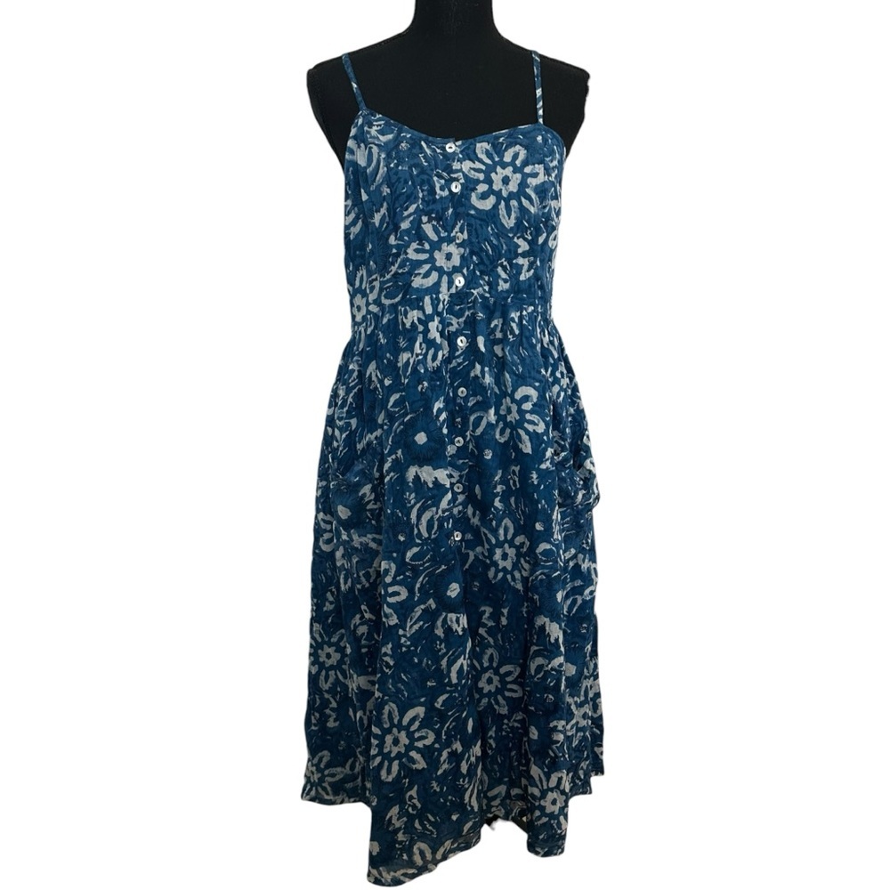 Fragonard Parfumeur Midi Dress Button Up Floral Cotton Summer Boho One Size